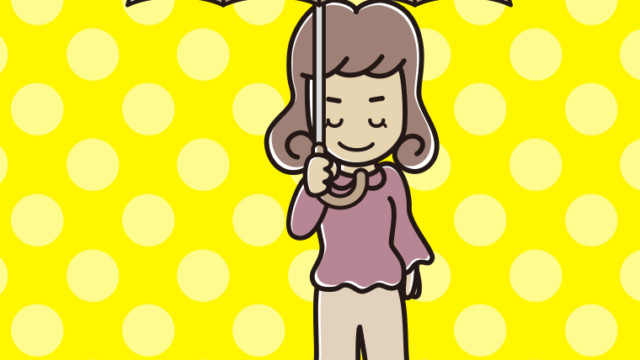 傘をさしてお辞儀する女子大学生のイラスト【色、背景あり】PNG