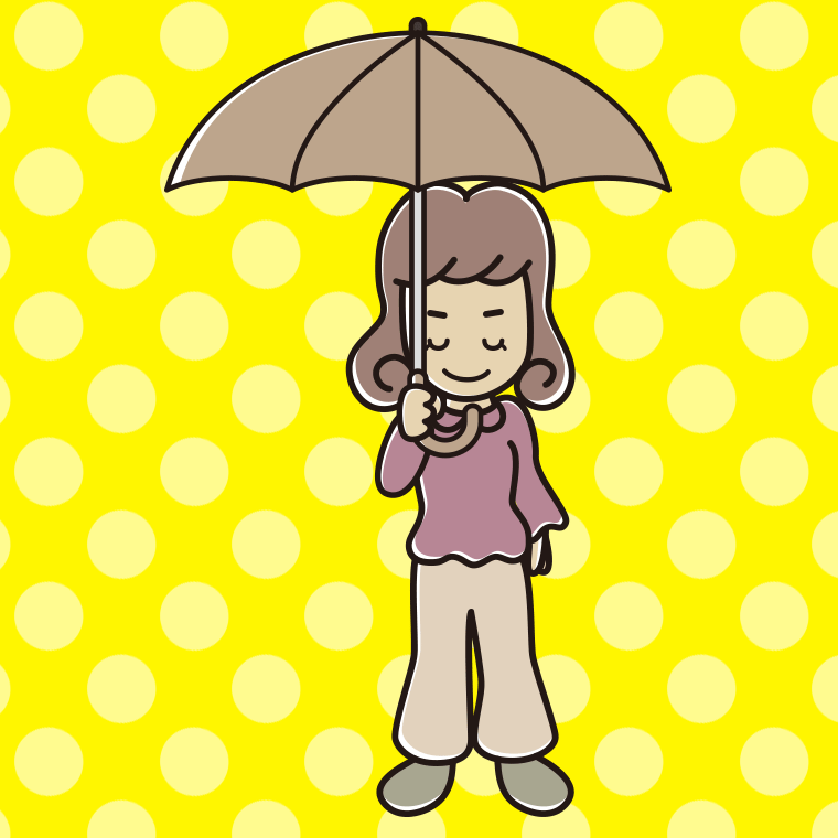 傘をさしてお辞儀する女子大学生のイラスト【色、背景あり】PNG