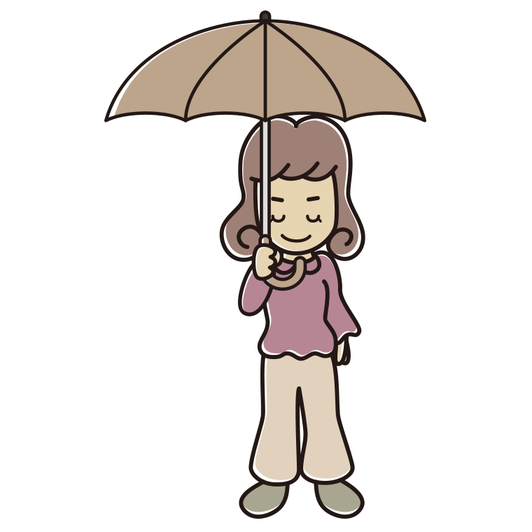 傘をさしてお辞儀する女子大学生のイラスト【色あり、背景なし】透過PNG