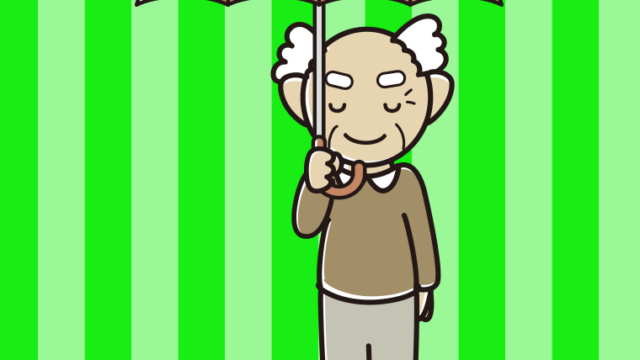傘をさしてお辞儀するおじいさんのイラスト【色、背景あり】PNG