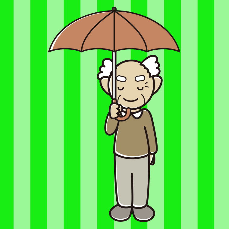 傘をさしてお辞儀するおじいさんのイラスト【色、背景あり】PNG