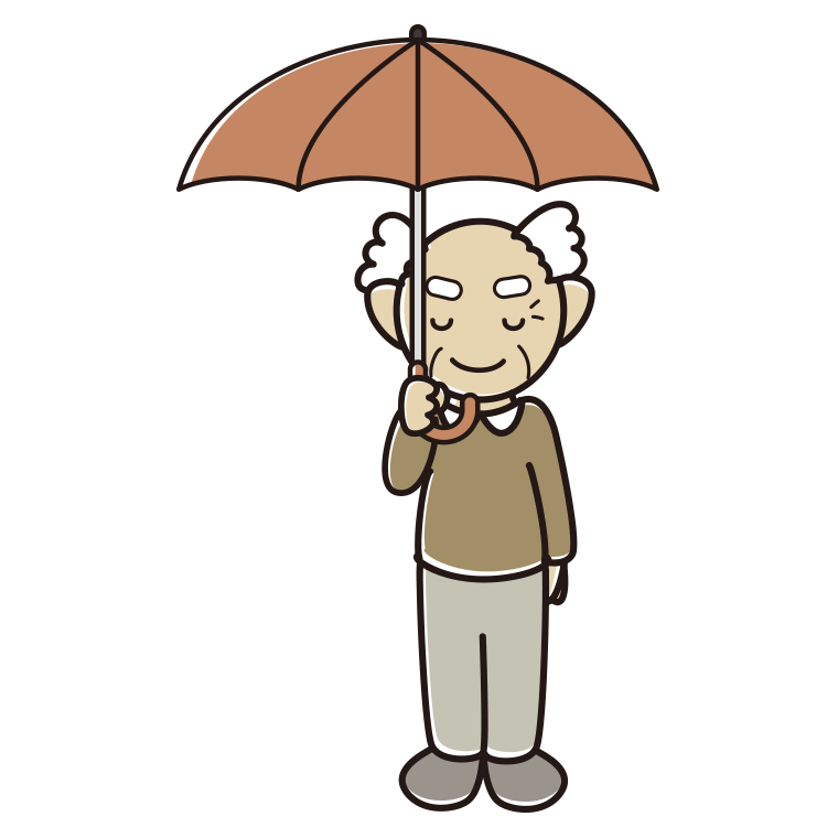 傘をさしてお辞儀するおじいさんのイラスト【色あり、背景なし】透過PNG