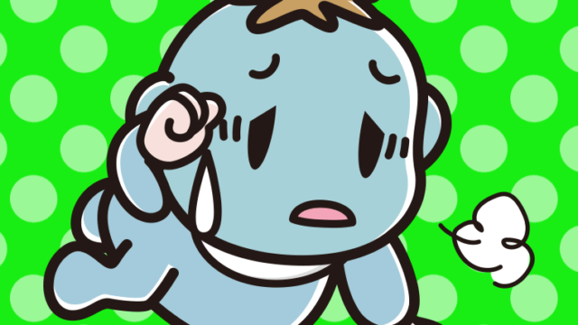 具合が悪い男の子の赤ちゃんのイラスト【色、背景あり】PNG