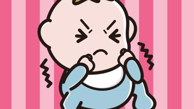 踏ん張る男の子の赤ちゃんのイラスト【色、背景あり】PNG