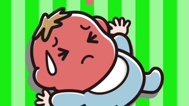 熱がある男の子の赤ちゃんのイラスト【色、背景あり】PNG