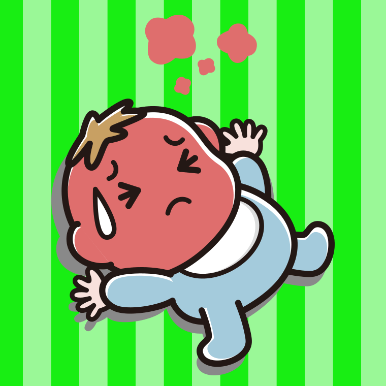 熱がある男の子の赤ちゃんのイラスト【色、背景あり】PNG