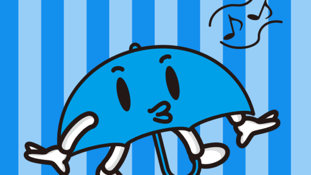 口笛を吹く雨ちゃんのイラスト【色、背景あり】PNG