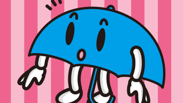 何かに気付く雨ちゃんのイラスト【色、背景あり】PNG