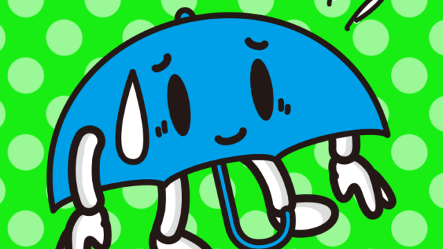 苦笑いする雨ちゃんのイラスト【色、背景あり】PNG