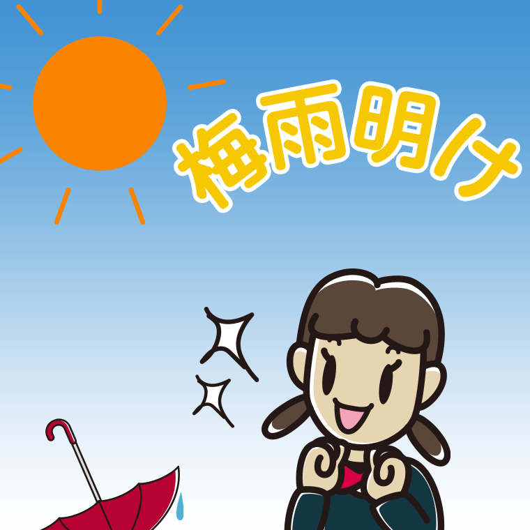 梅雨明けが嬉しい女子中学生のイラスト【色、背景あり】PNG