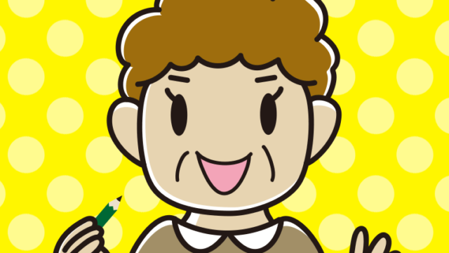 鉛筆を持つおばさんのイラスト【色、背景あり】PNG