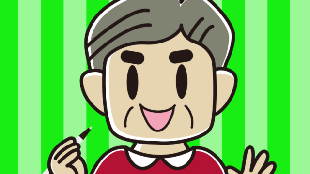 ボールペンを持つおじさんのイラスト【色、背景あり】PNG