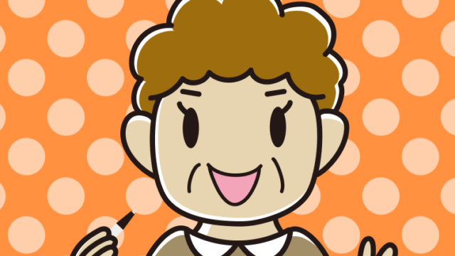 ボールペンを持つおばさんのイラスト【色、背景あり】PNG