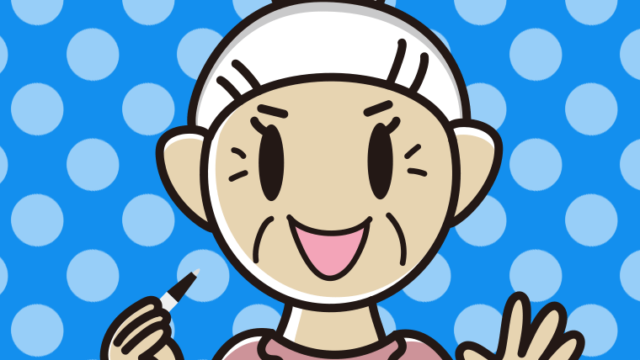 ボールペンを持つおばあさんのイラスト【色、背景あり】PNG