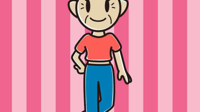 腹見せコーデのおばあさんのイラスト【色、背景あり】PNG