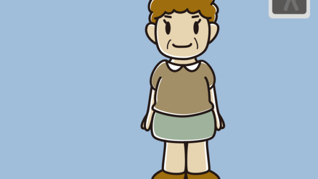 信号待ちしているおばさんのイラスト【色、背景あり】PNG