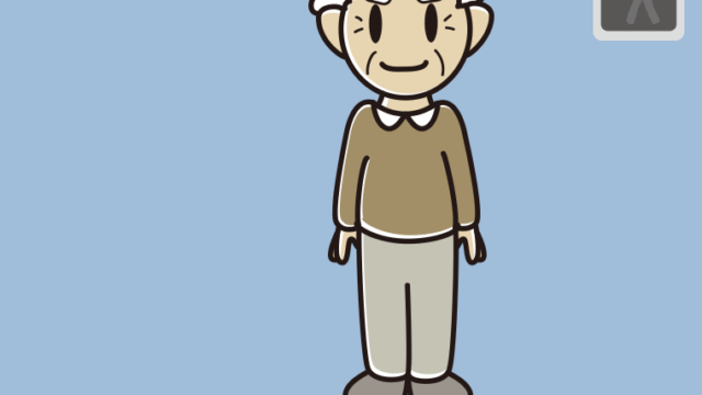 信号待ちしているおじいさんのイラスト【色、背景あり】PNG