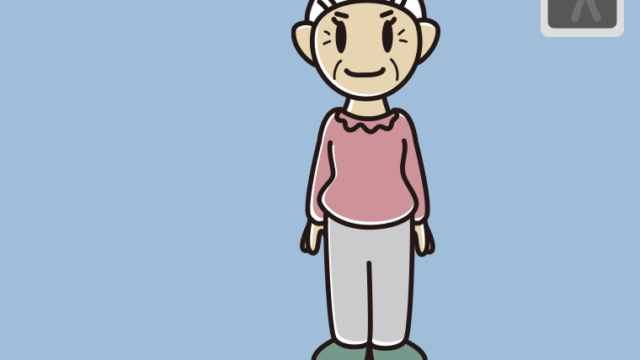 信号待ちしているおばあさんのイラスト【色、背景あり】PNG