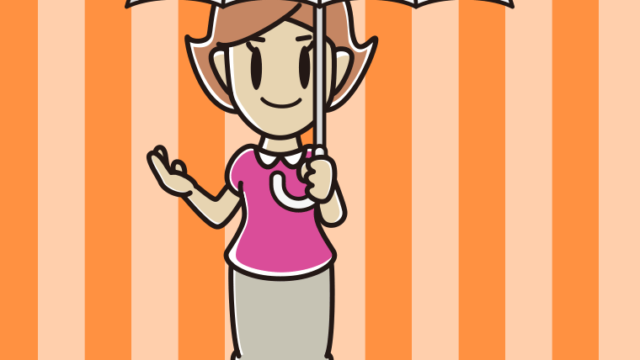 傘をさして案内する女性のイラスト【色、背景あり】PNG