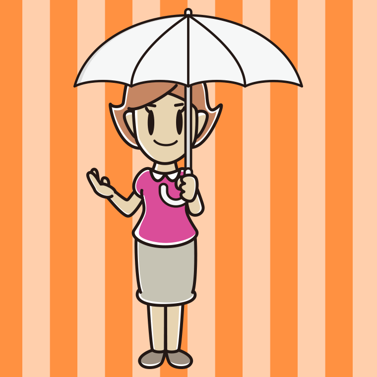 傘をさして案内する女性のイラスト【色、背景あり】PNG