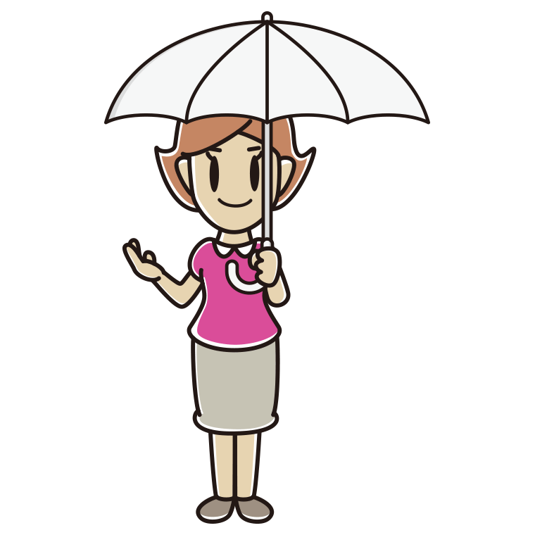 傘をさして案内する女性のイラスト【色あり、背景なし】透過PNG