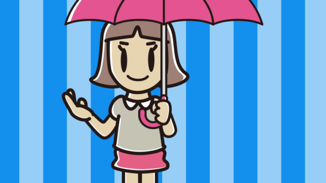 傘をさして案内する小学生女子のイラスト【色、背景あり】PNG