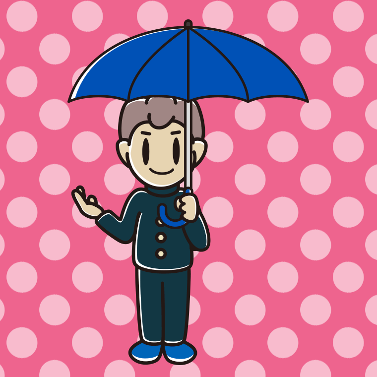傘をさして案内する男子中学生のイラスト【色、背景あり】PNG