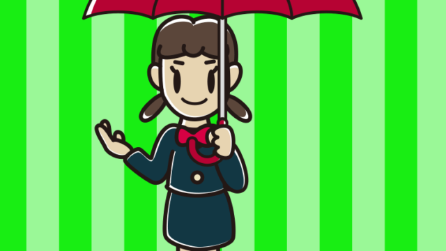 傘をさして案内する女子中学生のイラスト【色、背景あり】PNG