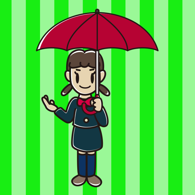 傘をさして案内する女子中学生のイラスト【色、背景あり】PNG