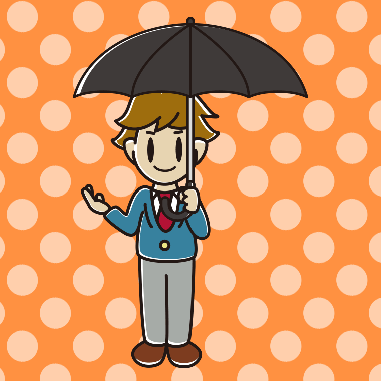 傘をさして案内する男子高校生のイラスト【色、背景あり】PNG