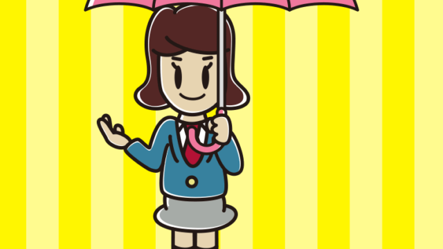 傘をさして案内する女子高校生のイラスト【色、背景あり】PNG