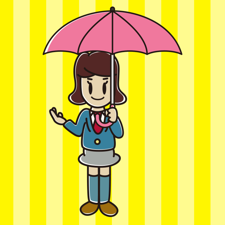 傘をさして案内する女子高校生のイラスト【色、背景あり】PNG