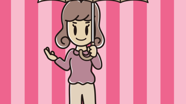 傘をさして案内する女子大学生のイラスト【色、背景あり】PNG