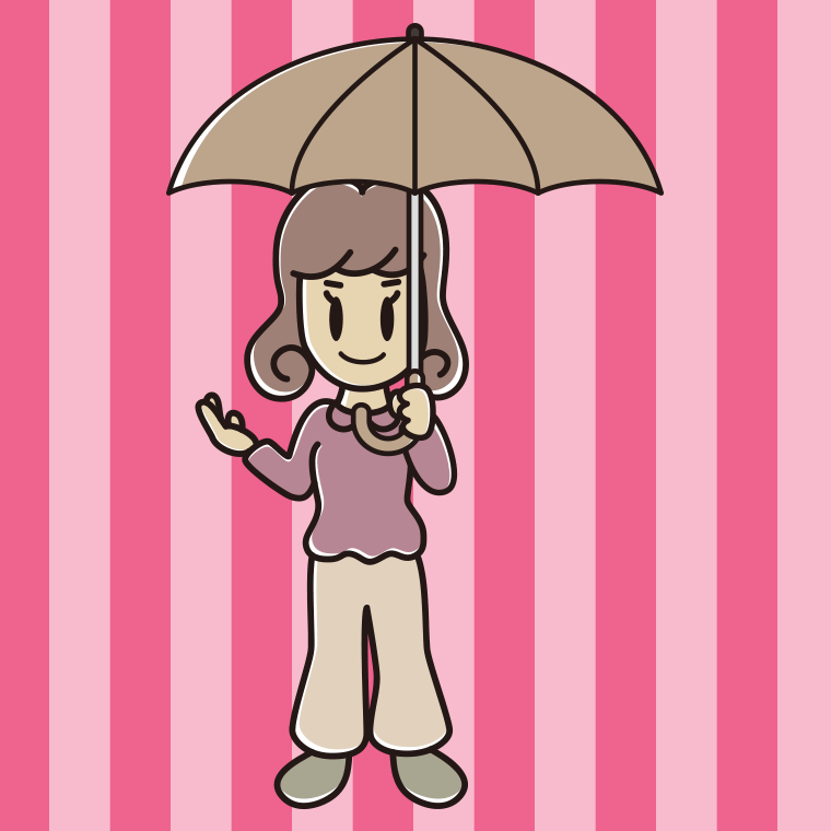 傘をさして案内する女子大学生のイラスト【色、背景あり】PNG