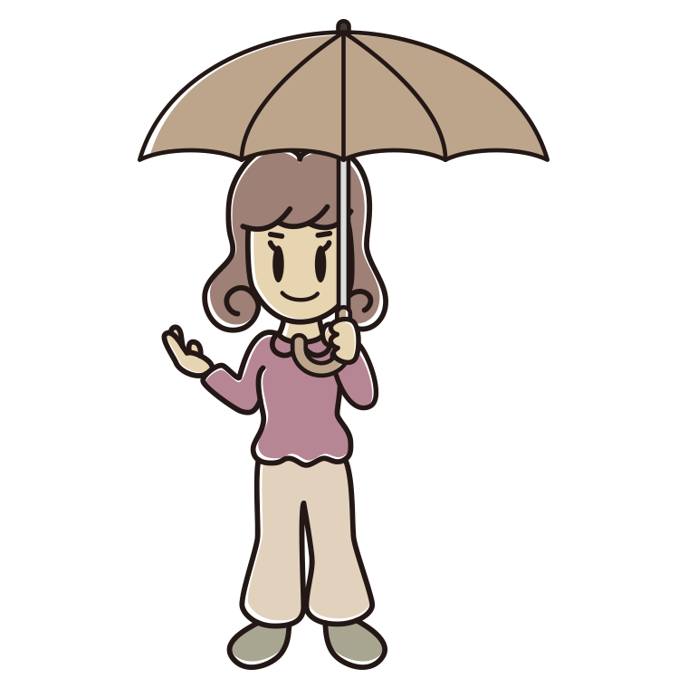 傘をさして案内する女子大学生のイラスト【色あり、背景なし】透過PNG