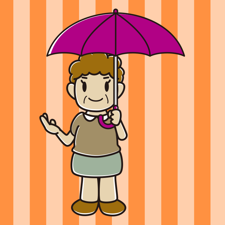 傘をさして案内するおばさんのイラスト【色、背景あり】PNG