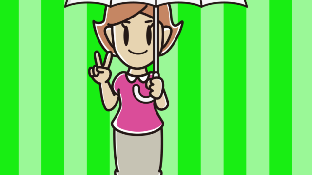 傘をさしてピースをする女性のイラスト【色、背景あり】PNG