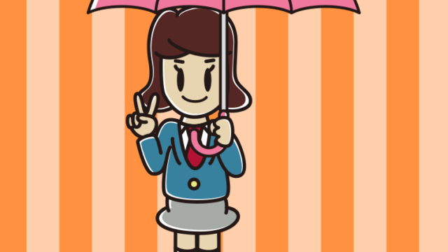 傘をさしてピースをする女子高校生のイラスト【色、背景あり】PNG