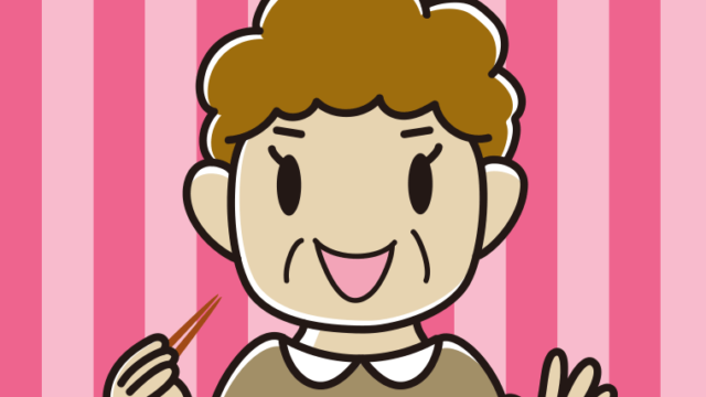 お箸を持つおばさんのイラスト【色、背景あり】PNG