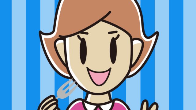 フォークを持つ女性のイラスト【色、背景あり】PNG