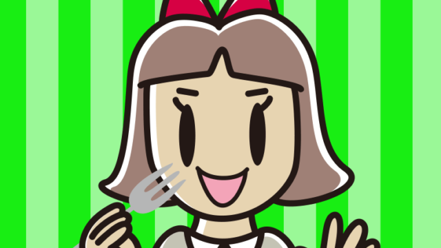 フォークを持つ小学生女子のイラスト【色、背景あり】PNG