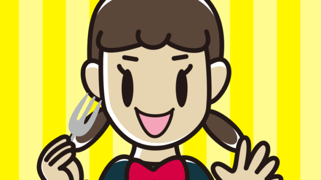 フォークを持つ女子中学生のイラスト【色、背景あり】PNG