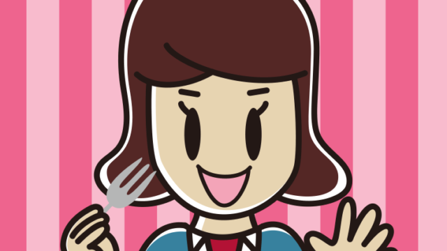 フォークを持つ女子高校生のイラスト【色、背景あり】PNG