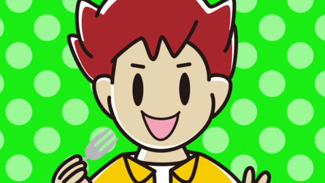 フォークを持つ男子大学生のイラスト【色、背景あり】PNG