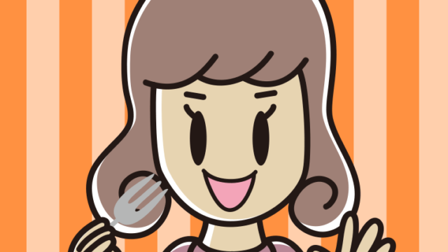 フォークを持つ女子大学生のイラスト【色、背景あり】PNG