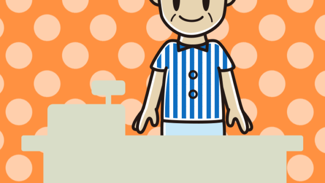 年配男性コンビニ店員のイラスト【色、背景あり】PNG