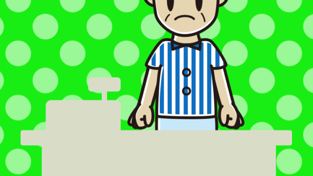 怒る年配男性コンビニ店員のイラスト【色、背景あり】PNG