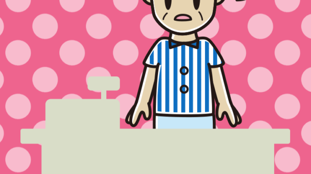 ぼーっとする年配男性コンビニ店員のイラスト【色、背景あり】PNG