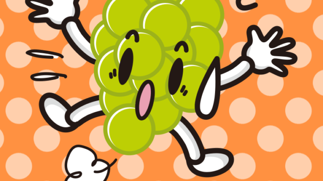 驚くマスカットちゃんのイラスト【色、背景あり】PNG