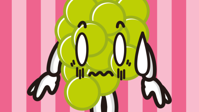 ショックを受けるマスカットちゃんのイラスト【色、背景あり】PNG